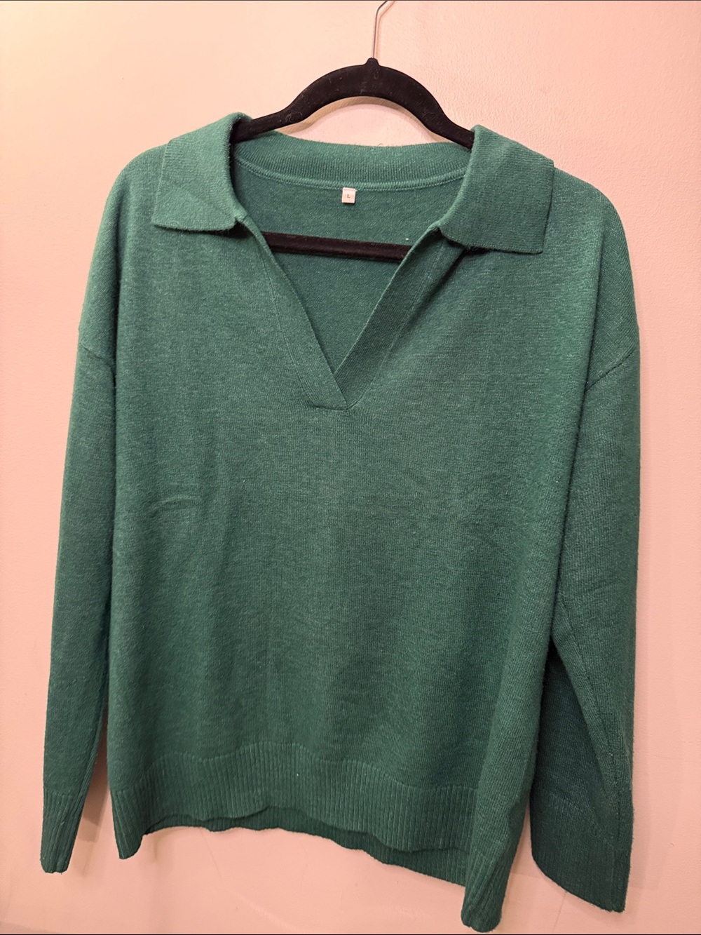 Collared V-Neck Lightweight Green Sweater